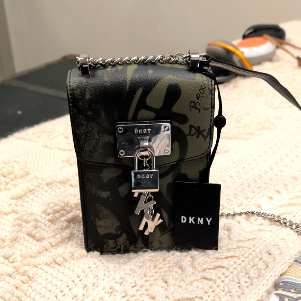 DKNY Elissa Graffiti Print Cowhide Leather Crossbody Purse (Rare Color)